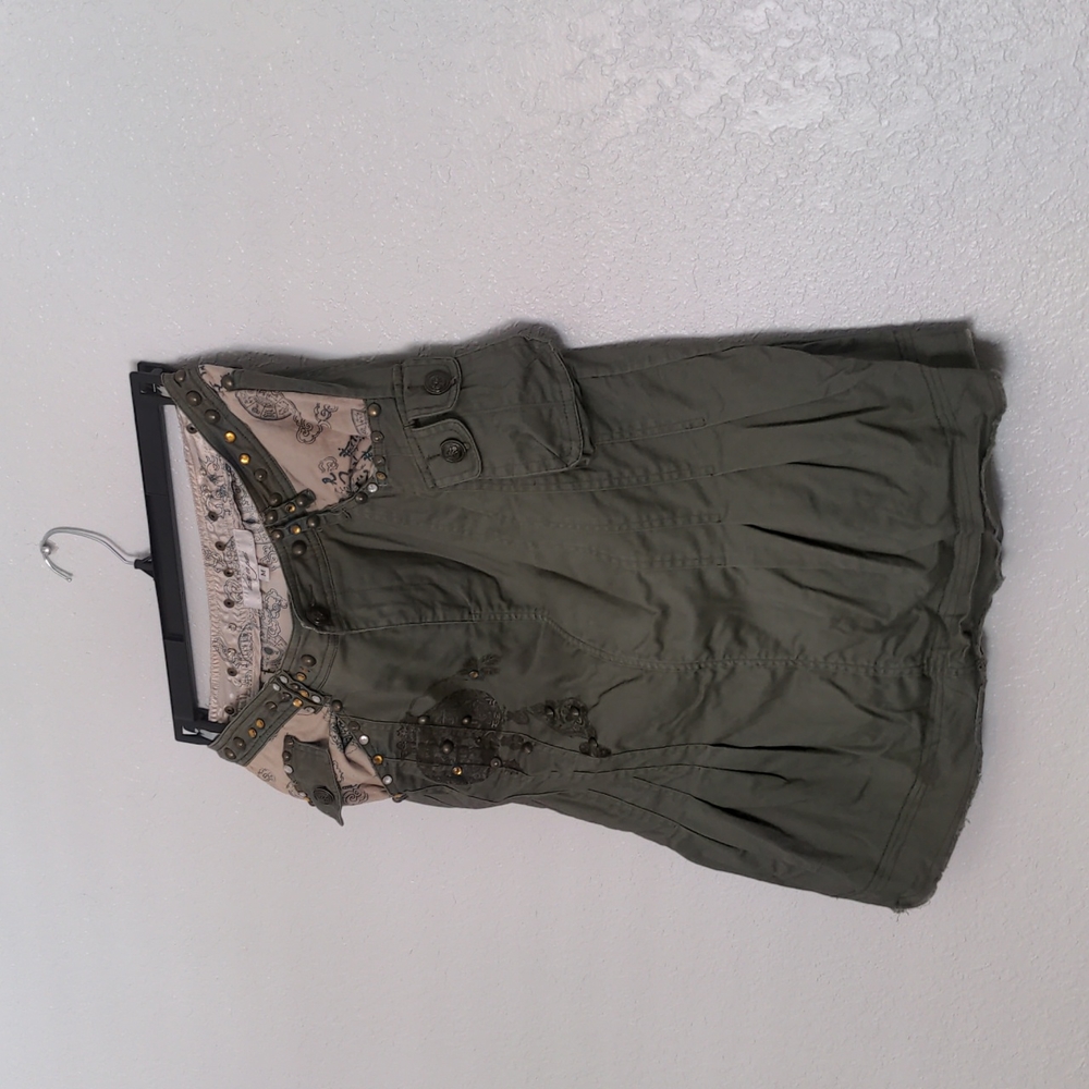 Dance in Paris green/cream oriental & floral print print  skirt size medium